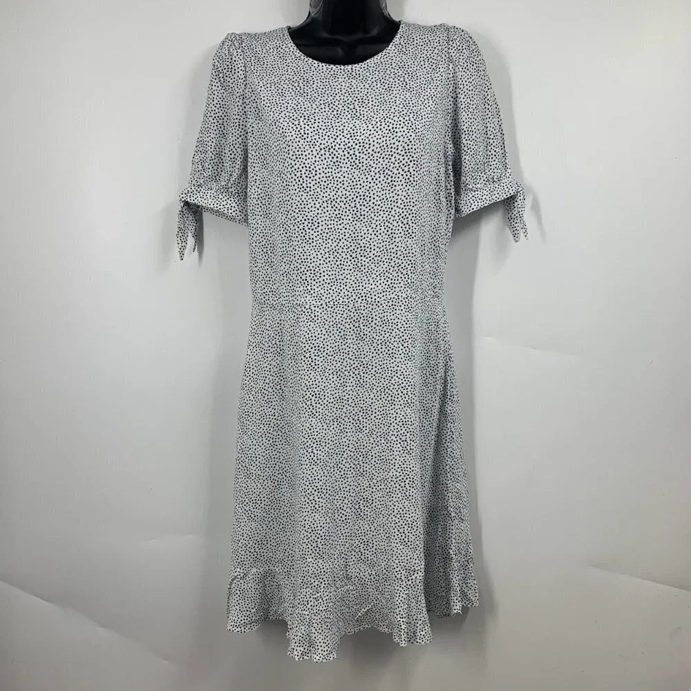 Banana Republic Women's ECOVERO Puff-Sleeve White Dot Dress Size 6 NWT